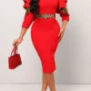 Red Hollow Out Leopard Belted Bodycon Dress 2 Red Hollow Out Leopard Belted Bodycon Dress -OLALA Clothing Shop 312105 P 16624585738140