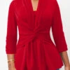 Red Twist Front 3/4 Sleeve T Shirt -OLALA Clothing Shop 312146 P 16669342225450