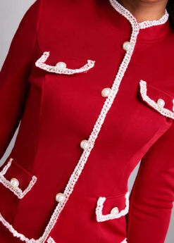 Wine Red Contrast Binding Long Sleeve Suit -OLALA Clothing Shop 315099 P 16690813030415