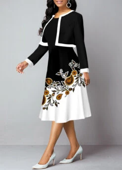 Black Long Sleeve Cardigan And Paisley Print Dress -OLALA Clothing Shop 317971 P 1666433392686