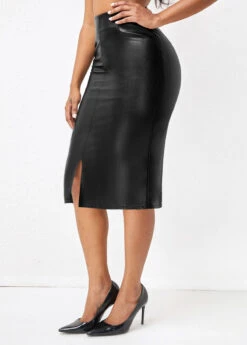 Black Split Elastic Waist Bodycon Skirt -OLALA Clothing Shop 318780 P 16675283828502
