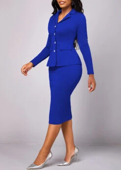 Royal Blue Long Sleeve Lapel Two Piece Suit -OLALA Clothing Shop 319073 P 16685980831572