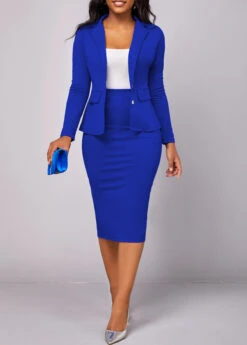 Royal Blue Long Sleeve Lapel Two Piece Suit -OLALA Clothing Shop 319073 P 16685980837823