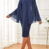 Navy Lace Round Neck Dress And Shawl -OLALA Clothing Shop 319096 P 16818812686540
