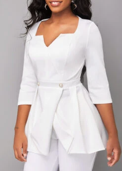 Raw White Split 3/4 Sleeve Blouse -OLALA Clothing Shop 319492 P 16762893544752