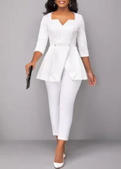 Raw White Split 3/4 Sleeve Blouse -OLALA Clothing Shop 319492 P 16762893546294