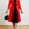 Red Fake 2in1 3/4 Sleeve Dress -OLALA Clothing Shop 321211 P 1669965581393