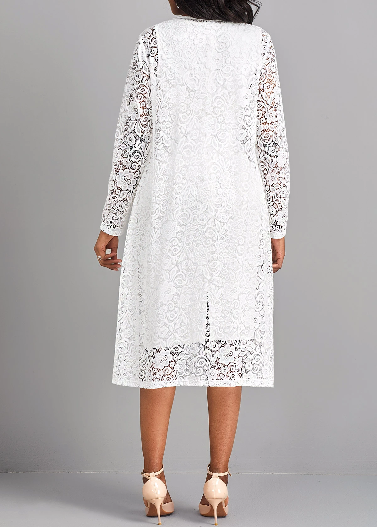 White Lace Two Piece Suit Long Sleeve Dress 5 White Lace Two Piece Suit Long Sleeve Dress - Image 3