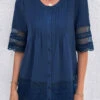 Blue Lace Three Quarter Length Sleeve Blouse 2 Blue Lace Three Quarter Length Sleeve Blouse -OLALA Clothing Shop 322868 P 16785342553660