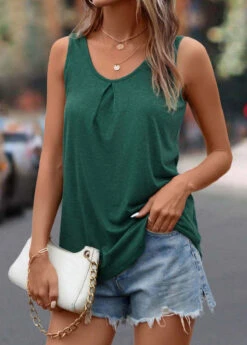 Blackish Green Scoop Neck Tank Top -OLALA Clothing Shop 322973 P 16757559572782