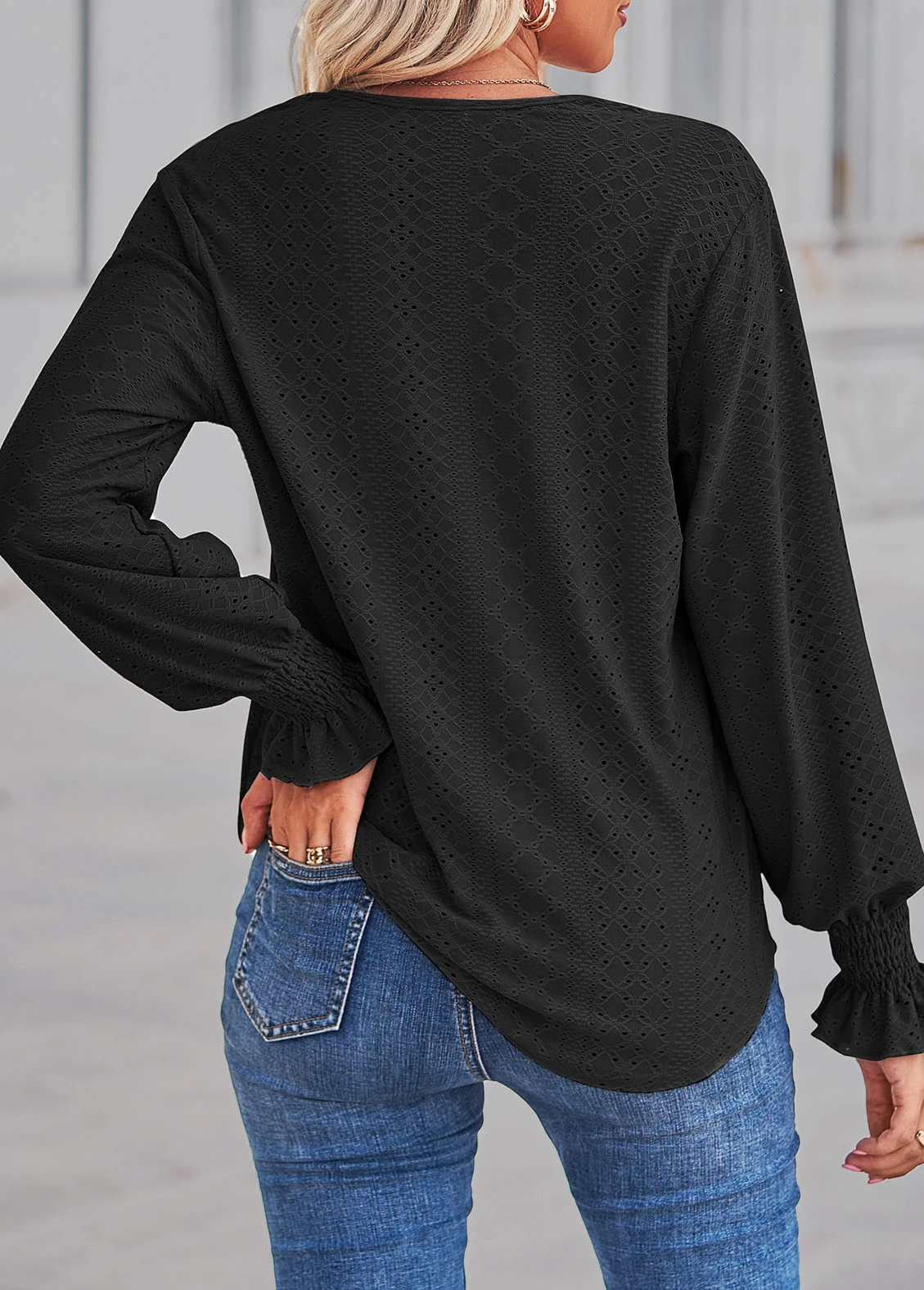 Black Lace Long Sleeve V Neck Blouse 4 Black Lace Long Sleeve V Neck Blouse - Image 2