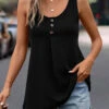 Black Button Scoop Neck Tank Top -OLALA Clothing Shop 323690 P 16760196939950