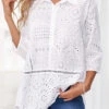 White Turndown Collar Hollow Embroidery Blouse -OLALA Clothing Shop 323718 P 16732267409040