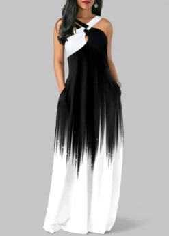 Criss Cross White O Shape Ombre Maxi Dress -OLALA Clothing Shop 325058 P 1675150201463
