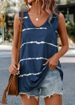 Dark Blue Pocket Striped Tank Top