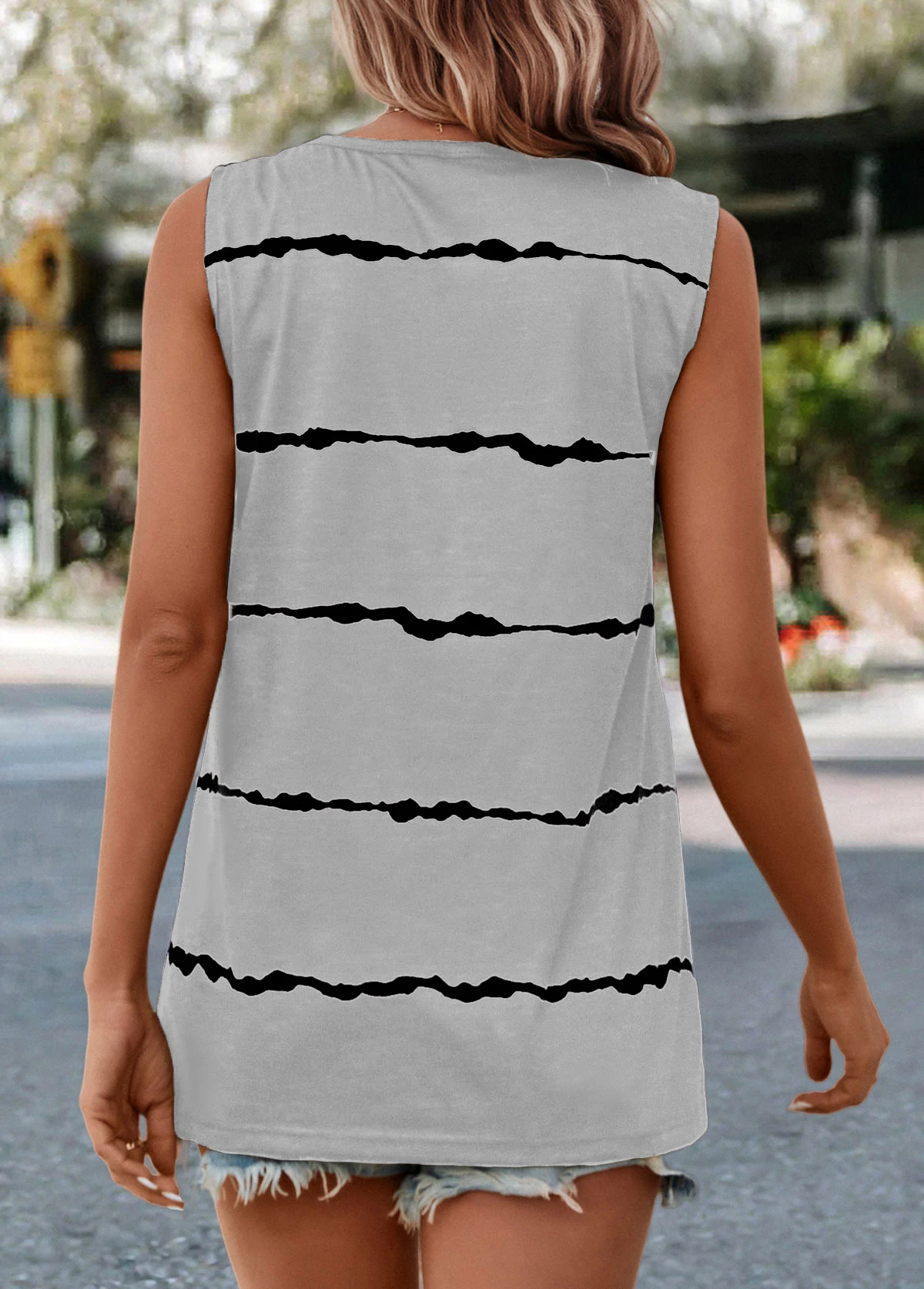 Light Grey Pocket Striped Tank Top 4 Light Grey Pocket Striped Tank Top - Image 2