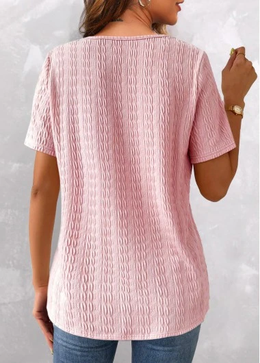 Pink Twisted Short Sleeve V Neck T Shirt 4 Pink Twisted Short Sleeve V Neck T Shirt - Image 2