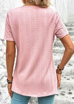 Pink Twisted Short Sleeve V Neck T Shirt 14 Pink Twisted Short Sleeve V Neck T Shirt -OLALA Clothing Shop 325361 P 16800562435874