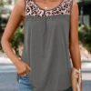 Grey Patchwork Leopard Round Neck Tank Top -OLALA Clothing Shop 326044 P 16765161518100