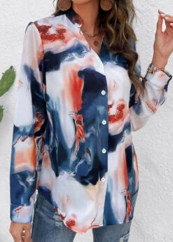 Multi Color Button Ink Painting Print Blouse -OLALA Clothing Shop 326094 P 16786712471834