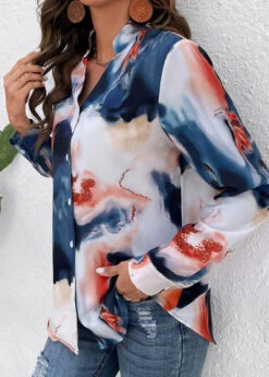 Multi Color Button Ink Painting Print Blouse -OLALA Clothing Shop 326094 P 16786712476392