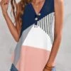 Multi Color Button V Neck Tank Top