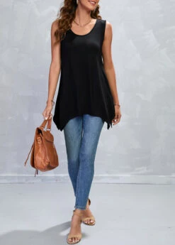 Black Handkerchief Hem Scoop Neck Tank Top -OLALA Clothing Shop 326571 P 16783325700085