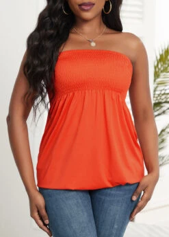 Orange Ruched Sleeveless Bandeau Camisole Top 8 Orange Ruched Sleeveless Bandeau Camisole Top -OLALA Clothing Shop 326727 P 16802604208352