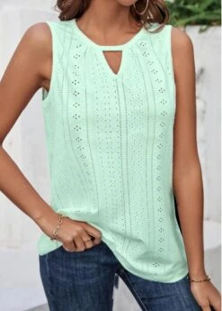 Light Green Cut Out Tank Top -OLALA Clothing Shop 326936 P 16801515734157