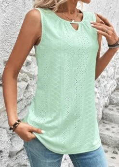 Light Green Cut Out Tank Top -OLALA Clothing Shop 326936 P 16801515735962