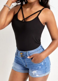 Black Criss Cross Strappy Square Neck Camisole Top 9 Black Criss Cross Strappy Square Neck Camisole Top -OLALA Clothing Shop 327267 P 16778424285942