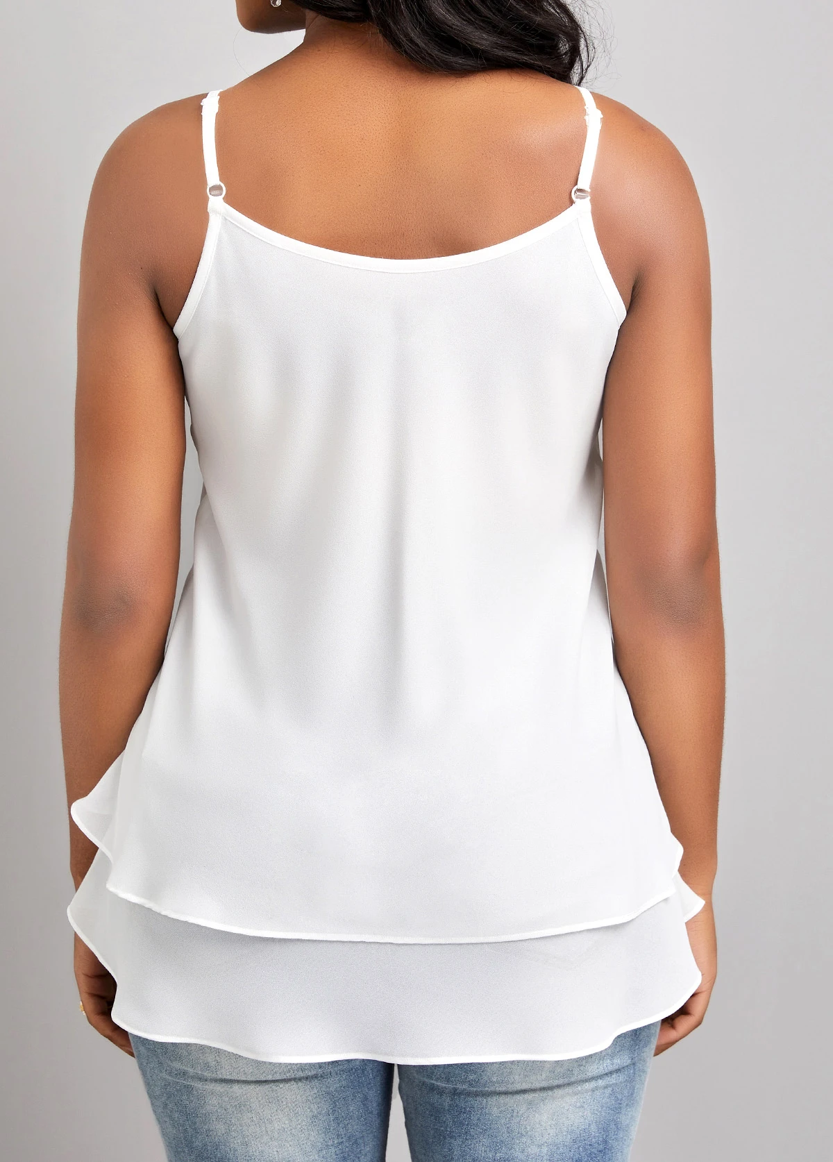 White Ruffle Strappy Scoop Neck Camisole Top 4 White Ruffle Strappy Scoop Neck Camisole Top - Image 2