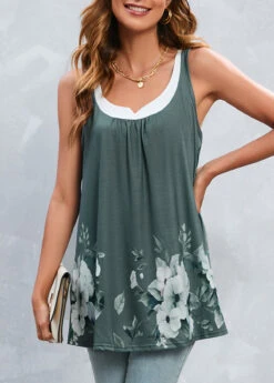 Green Patchwork Floral Print Tank Top 13 Green Patchwork Floral Print Tank Top -OLALA Clothing Shop 327275 P 16795494321885