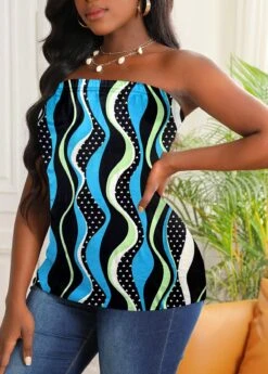 Neon Blue Tribal Print Bandeau Tank Top -OLALA Clothing Shop 327426 P 16774673268652