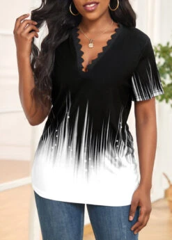 Black Lace Ombre Short Sleeve T Shirt