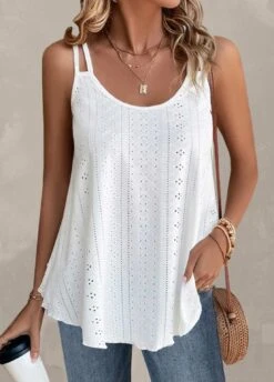 White Hole Scoop Neck Camisole Top