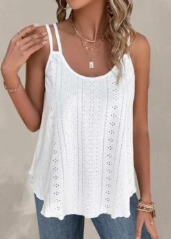 White Hole Scoop Neck Camisole Top -OLALA Clothing Shop 327933 P 1677487188900