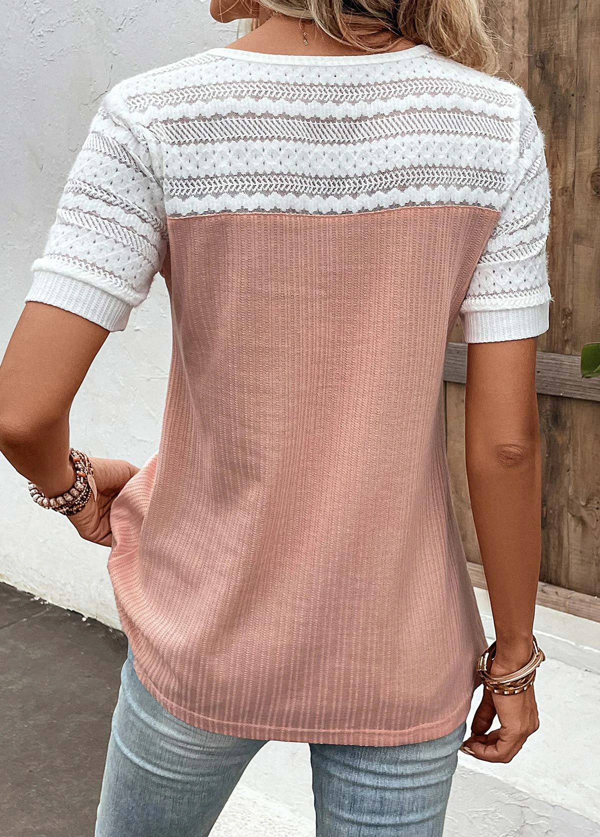 Pink Lace Short Sleeve Round Neck Blouse 4 Pink Lace Short Sleeve Round Neck Blouse - Image 2