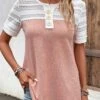 Pink Lace Short Sleeve Round Neck Blouse -OLALA Clothing Shop 328437 P 16817818113950
