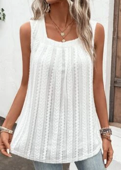 White Breathable Square Neck Tank Top 10 White Breathable Square Neck Tank Top -OLALA Clothing Shop 328497 P 16817193530612