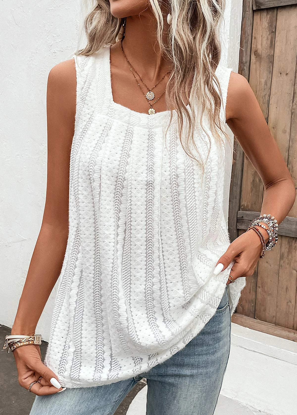 White Breathable Square Neck Tank Top 6 White Breathable Square Neck Tank Top - Image 4