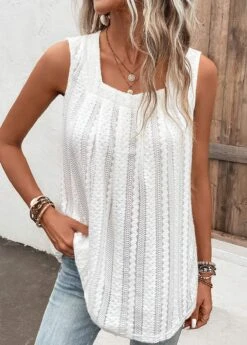 White Breathable Square Neck Tank Top 12 White Breathable Square Neck Tank Top -OLALA Clothing Shop 328497 P 16817193536774