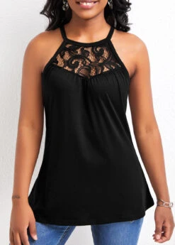 Black Lace Patchwork Strappy Camisole Top 10 Black Lace Patchwork Strappy Camisole Top -OLALA Clothing Shop 328730 P 16796529445783