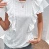 White Ruffle Short Sleeve Round Neck Blouse 1 White Ruffle Short Sleeve Round Neck Blouse -OLALA Clothing Shop 329132 P 1679388947812
