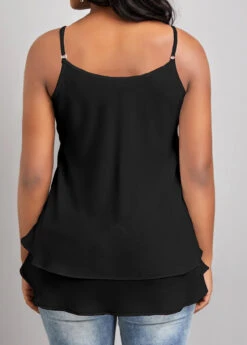 Black Ruffle Strappy Scoop Neck Camisole Top -OLALA Clothing Shop 329155 P 16787064633821