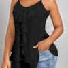 Black Ruffle Strappy Scoop Neck Camisole Top -OLALA Clothing Shop 329155 P 16787064638272