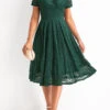 Blackish Green Lace Short Sleeve V Neck Dress -OLALA Clothing Shop 329163 P 16797398736970