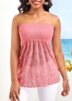 Patchwork Pink Lace Bandeau Tank Top 9 Patchwork Pink Lace Bandeau Tank Top -OLALA Clothing Shop 329255 P 16800674331312