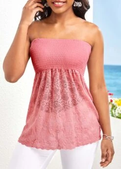 Patchwork Pink Lace Bandeau Tank Top