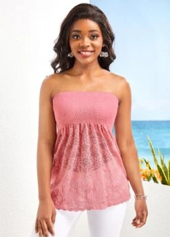 Patchwork Pink Lace Bandeau Tank Top 10 Patchwork Pink Lace Bandeau Tank Top -OLALA Clothing Shop 329255 P 16800674338473